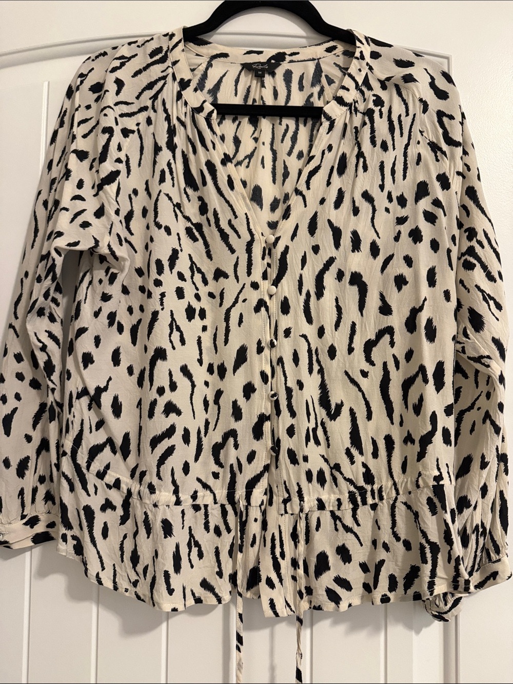 Rails Black on Cream Animal Print Peasant Blouse